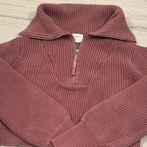 Varley Dusty Rose Ribbed Half-Zip Sweater
